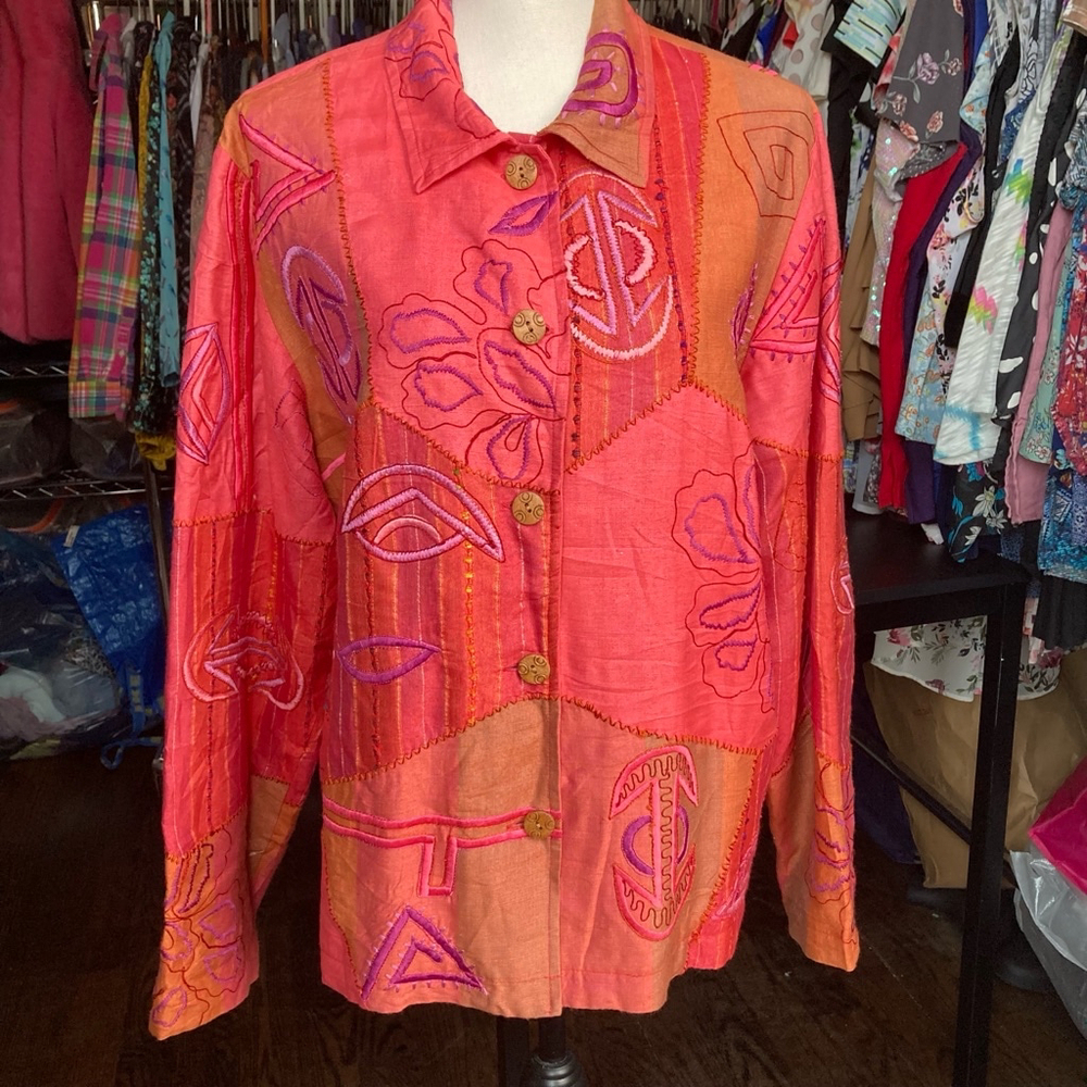Women's Coldwater Creek Blouse, /Jacket L, Coral